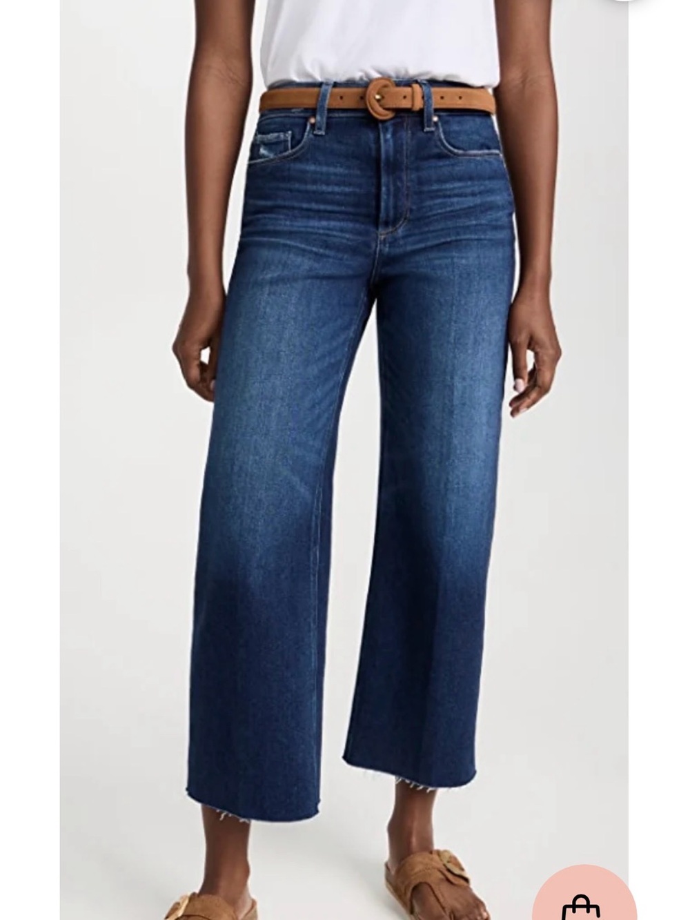 PAIGE Anessa High-Rise Wide-Leg Jeans in Emotion Distressed Dark Blue Wash (31)